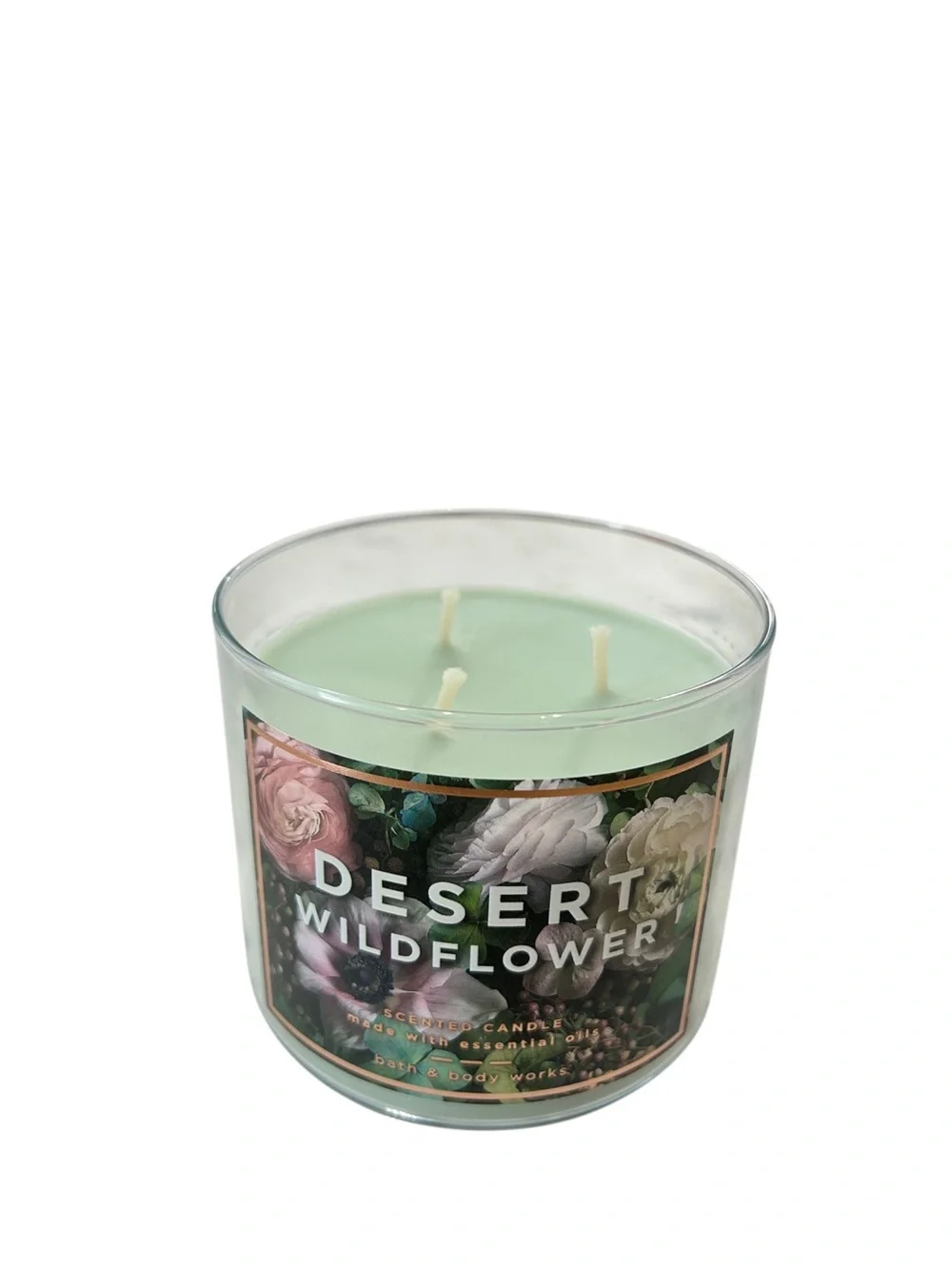 Bath & Body Works Desert Wildflower 3-Wick Candle Discontinued Rose Gold Lid